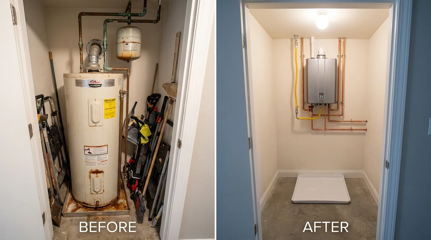 Tank water heater versus wall-mounted tankless unit comparison for Fairfax, CA homeowners