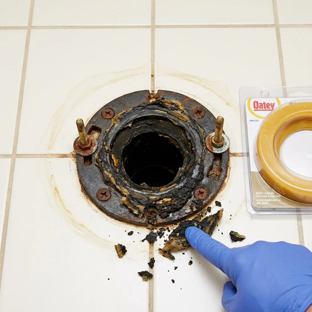 Failed wax ring showing water seepage at the base of a toilet in a Fairfax, CA home