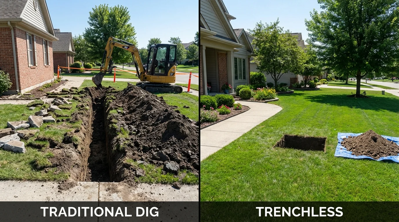 Trenchless sewer repair with minimal yard damage versus traditional excavation in Fairfax, CA